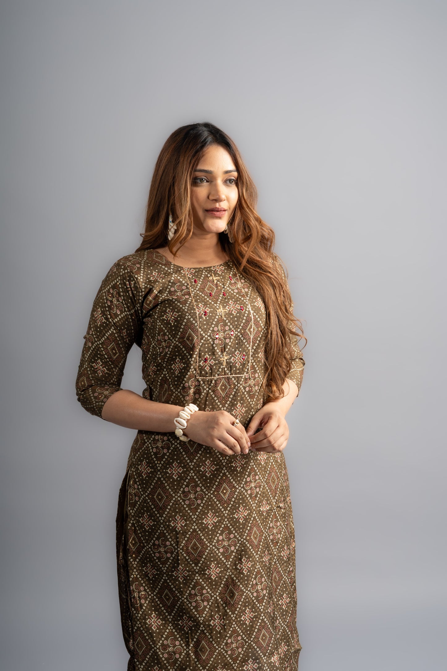 Cotton Printed A-Line Kurta - Henna Green