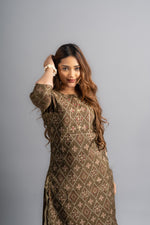 Cotton Printed A-Line Kurta - Henna Green