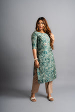 Cotton Printed A-Line Kurta - Rama Green