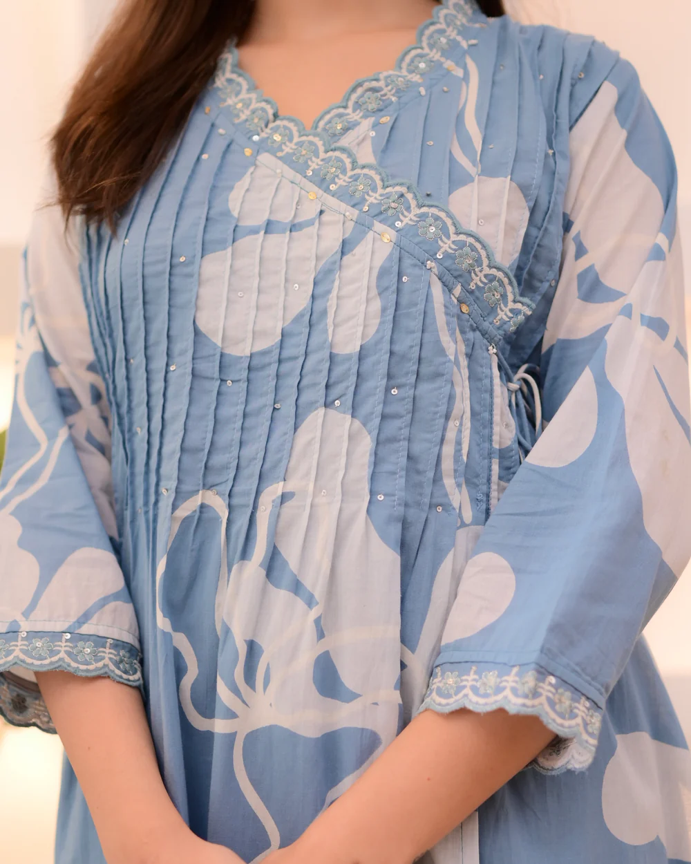 Powder Blue Breeze Thread Work Cotton Suit Set