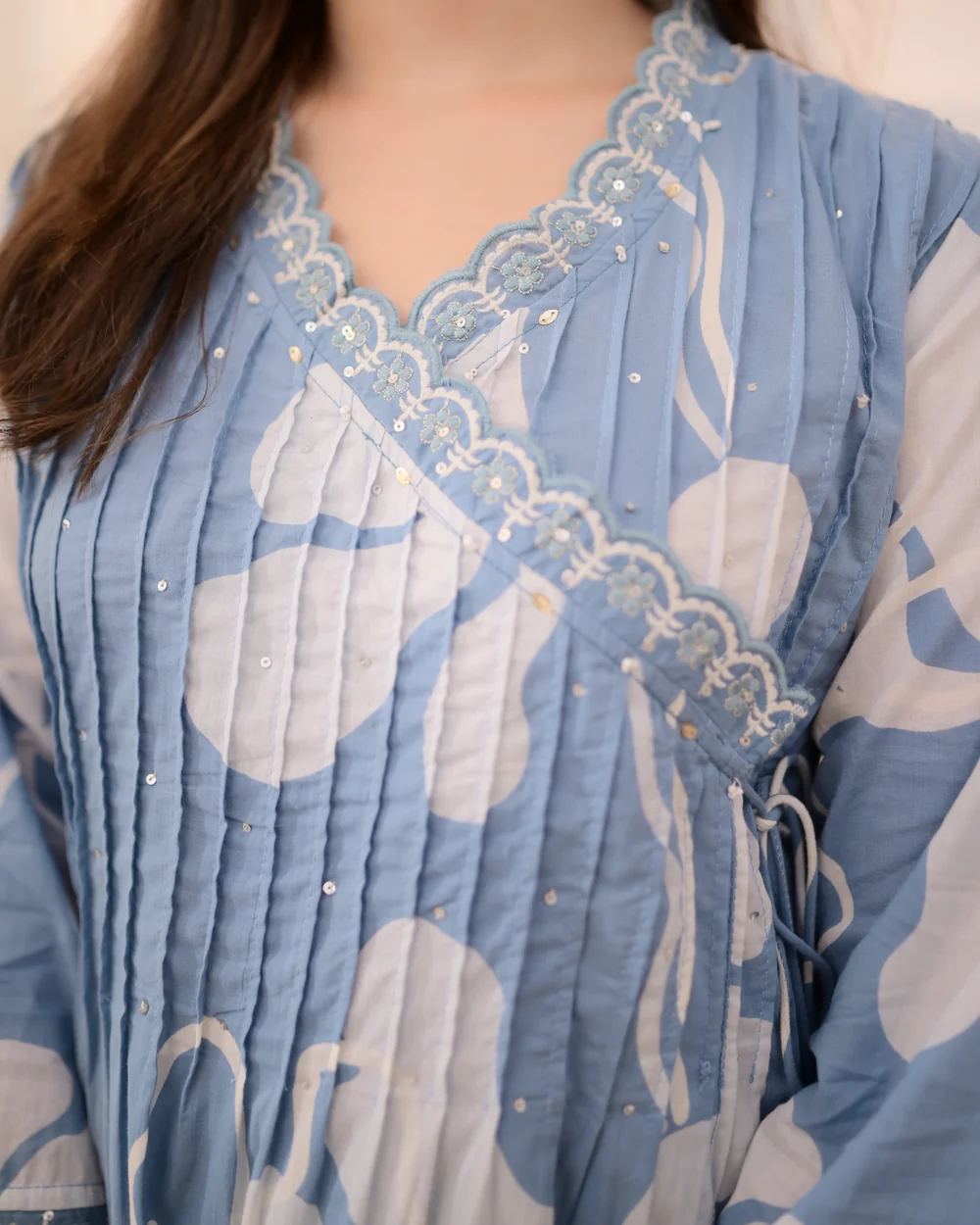 Powder Blue Breeze Thread Work Cotton Suit Set