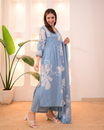 Powder Blue Breeze Thread Work Cotton Suit Set