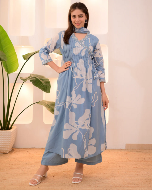 Powder Blue Breeze Thread Work Cotton Suit Set