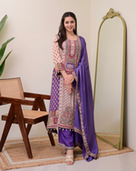 Lavender Chiffon Hand Work A-Line Festive Suit Set