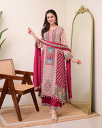 Maroon Chiffon Hand Work A-Line Festive Suit Set