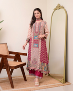 Maroon Chiffon Hand Work A-Line Festive Suit Set