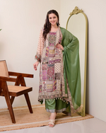 Green Chiffon Hand Work A-Line Festive Suit Set