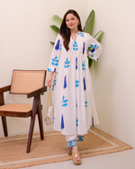 White Cotton Printed Kurta Pant Set
