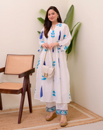 White Cotton Printed Kurta Pant Set