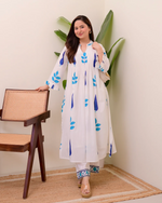 White Cotton Printed Kurta Pant Set