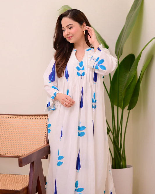 White Cotton Printed Kurta Pant Set