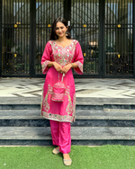 Pink Roman Silk Mirror Work Kurta & Sharara