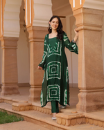 Rayon Bottle Green Tye- Dye Prosen Printed Kurta Pant Set