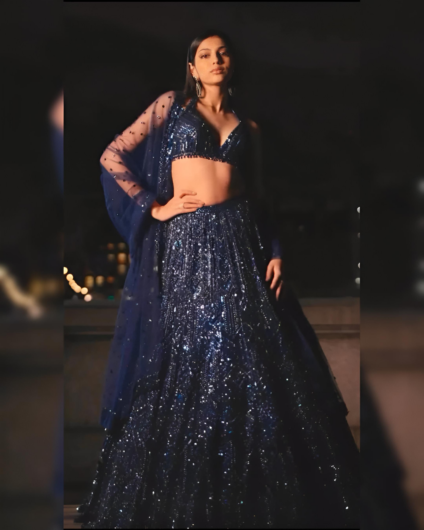 Navy Blue Net Lehenga Choli