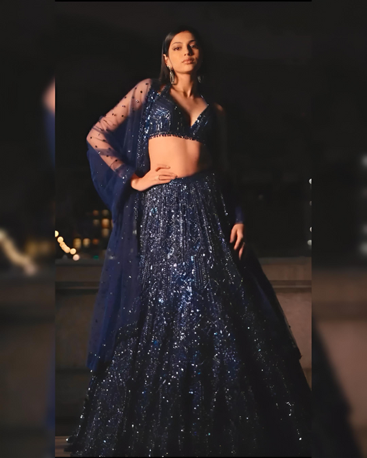 Navy Blue Net Lehenga Choli