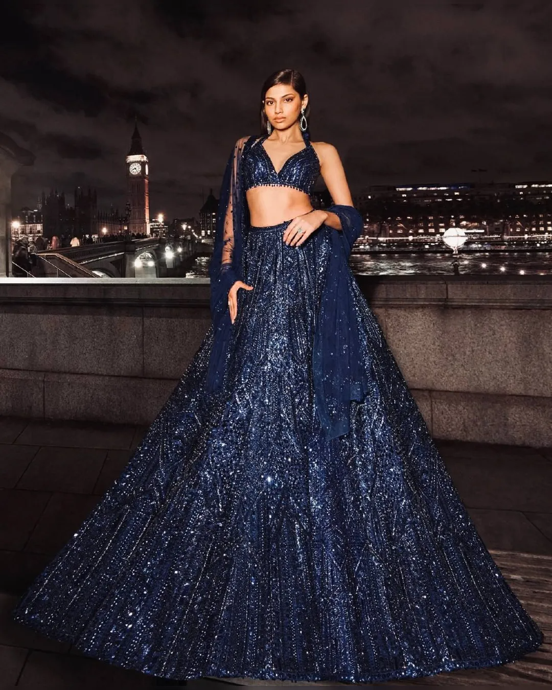 Navy Blue Net Lehenga Choli