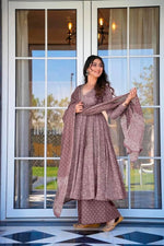 Muslin Printed Anarkali Angrakha Kurta Palazzo With Duppatta