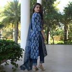 Blue Printed Kurta Pant & Dupatta Set