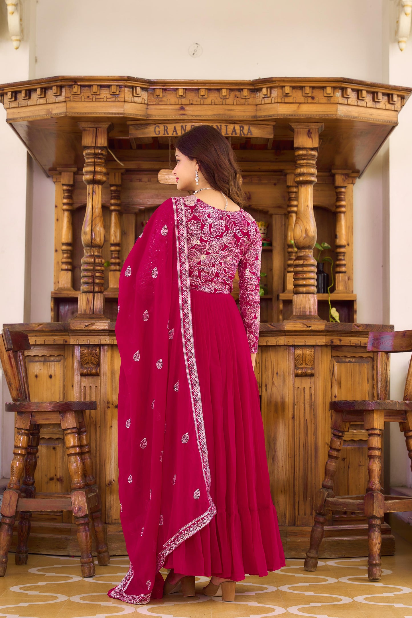 Georgette Embroidered Festive Gown & Dupatta Set