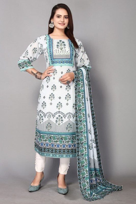 Muslin Printed Sequence Work Kurta With Pant & Dupatta