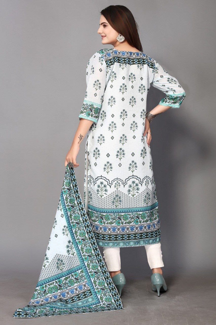 Muslin Printed Sequence Work Kurta With Pant & Dupatta