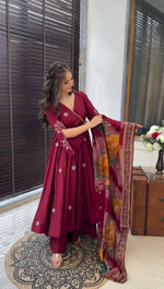 Red Chinon Angrakha Anarkali Kurta With Palazzo