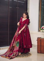 Red Chinon Angrakha Anarkali Kurta With Palazzo