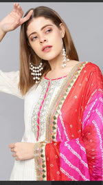 Cross Lace Embroidered  Kurta Pant With Bandhej Dupatta - Festive wear