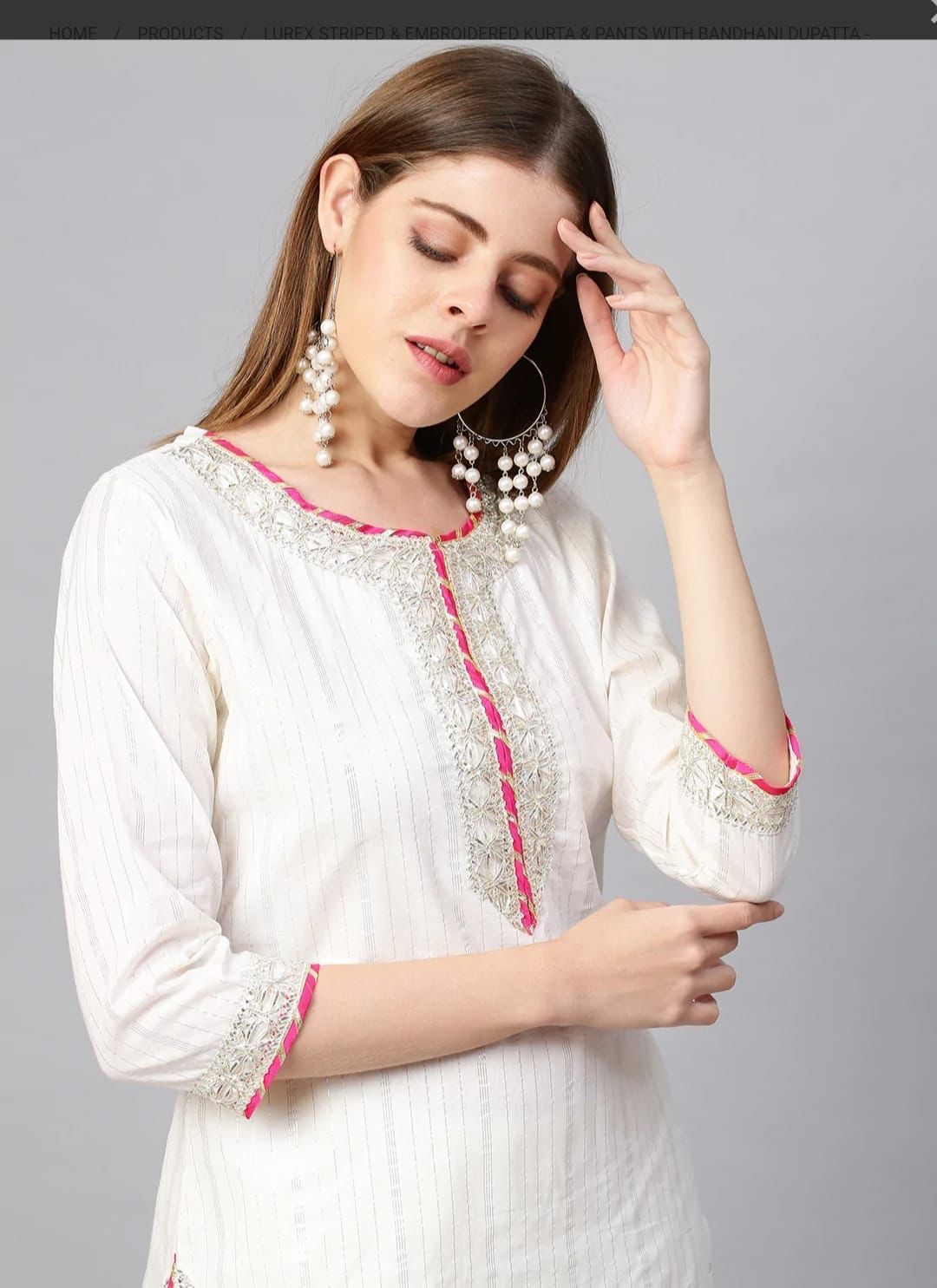 Cross Lace Embroidered  Kurta Pant With Bandhej Dupatta - Festive wear