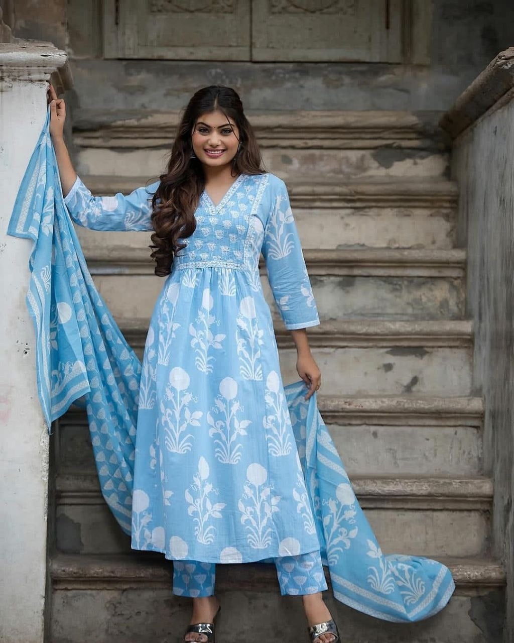 Soft Cotton Printed Kurta Pant & Dupatta Set