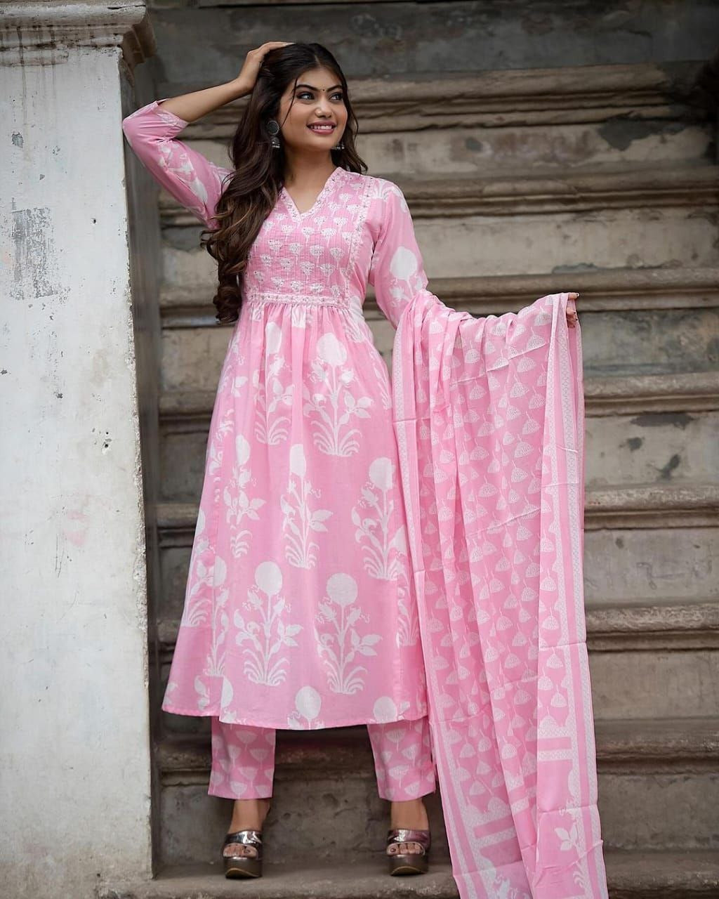 Soft Cotton Printed Kurta Pant & Dupatta Set