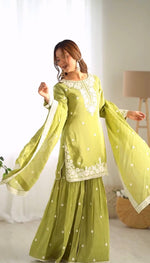 Green Chinon Silk Sharara Suit