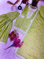 Green Chinon Silk Sharara Suit