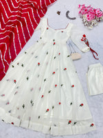 White Georgette Embroidered Anarkali Suit