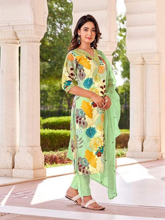 Beige Printed Kurta Pant with Dupatta