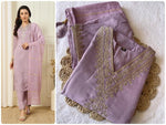 Lilac Silk Embrodried Kurta Pant With Dupatta Set