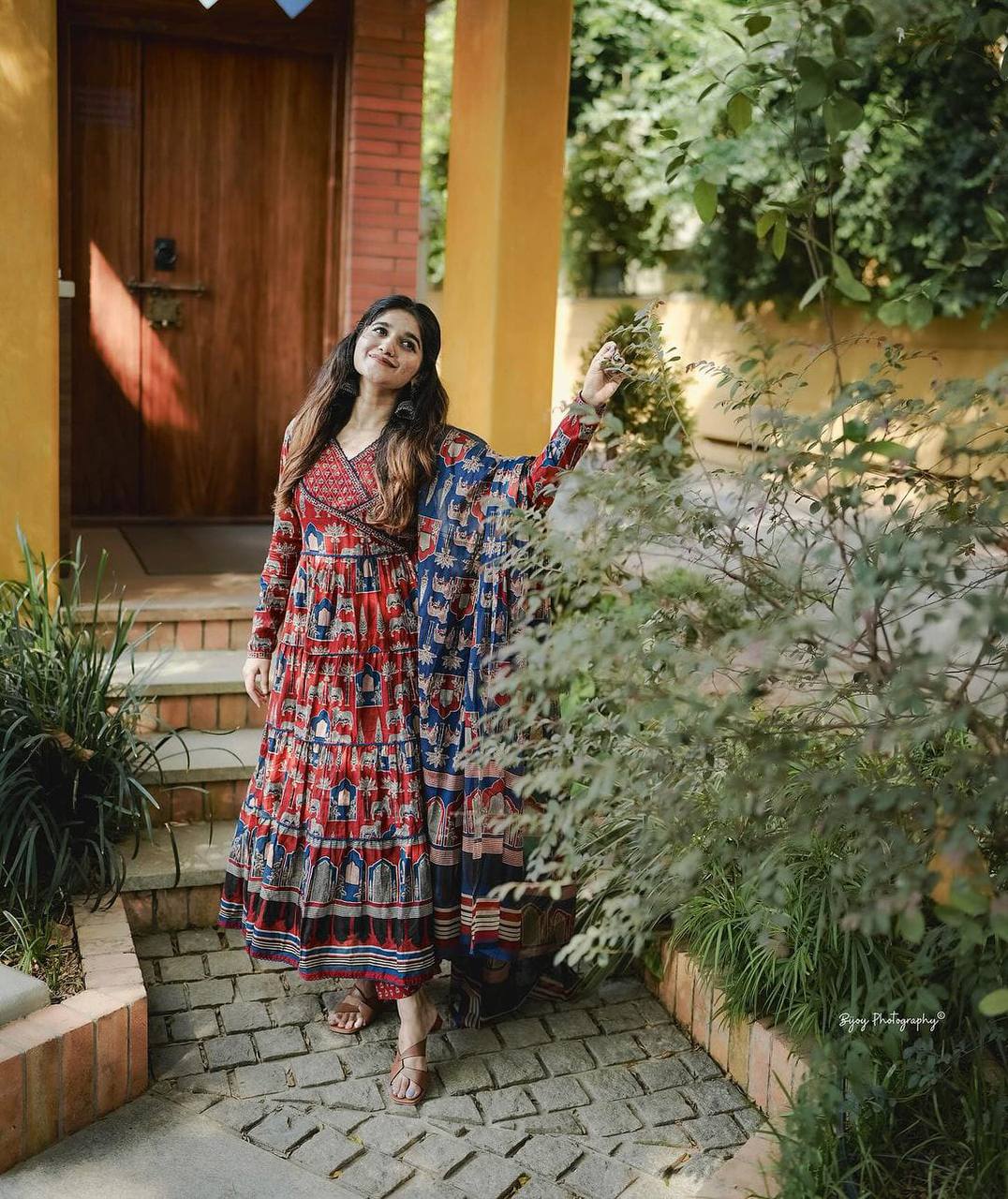 Red Hand Khatli Embroidered Flared Anarkali Suit