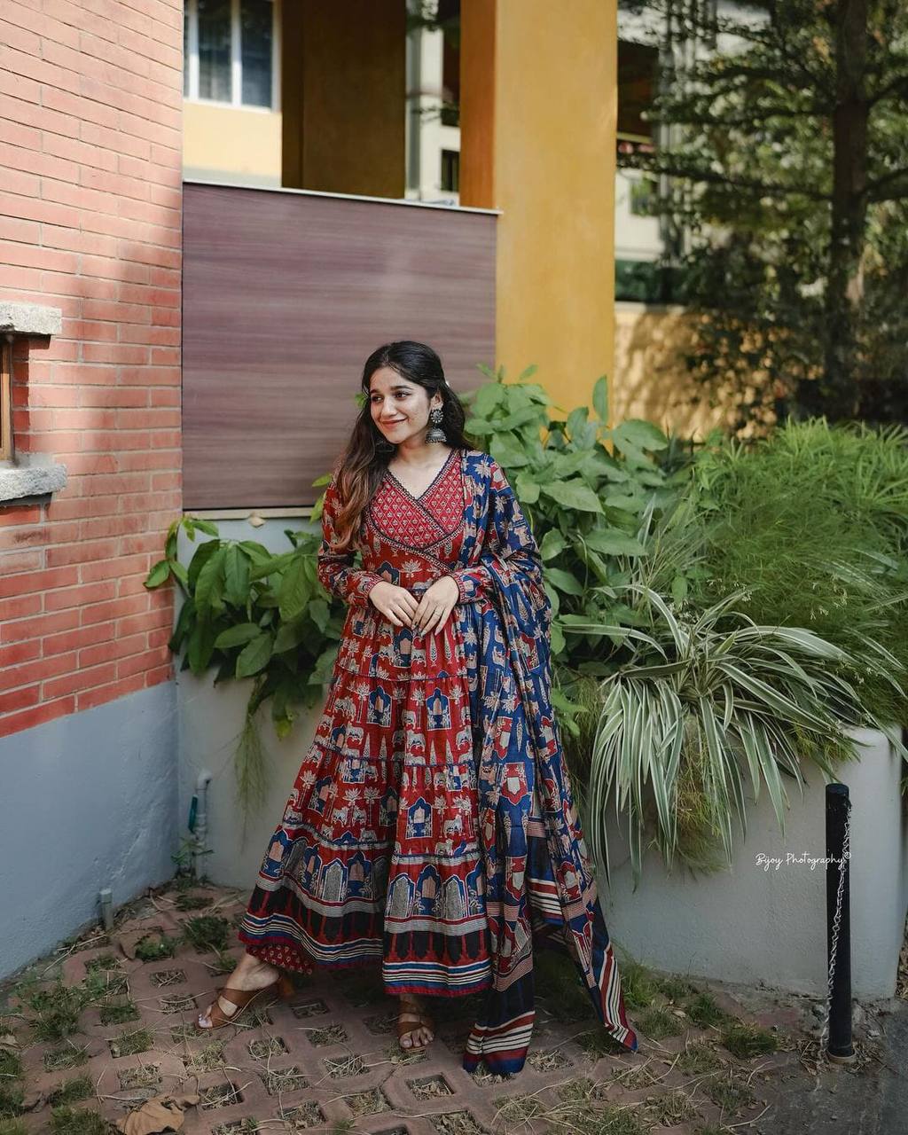 Red Hand Khatli Embroidered Flared Anarkali Suit