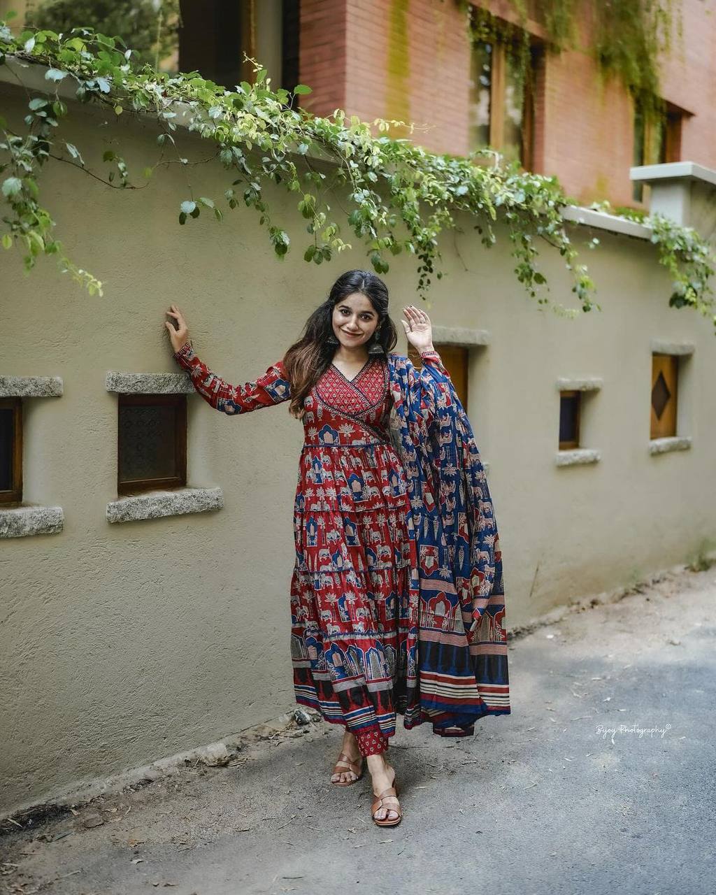 Red Hand Khatli Embroidered Flared Anarkali Suit