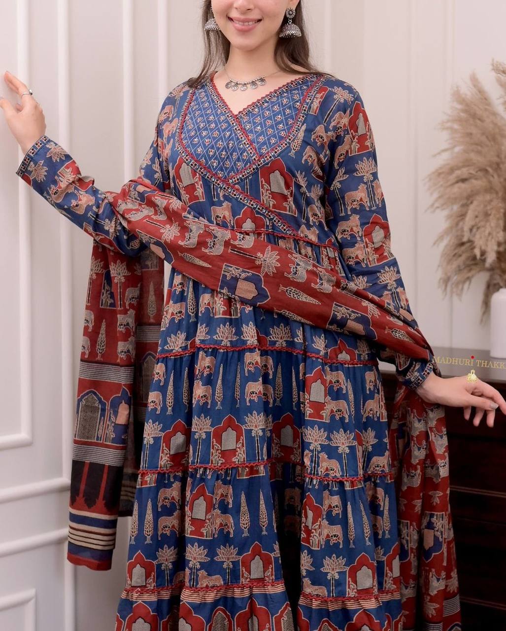 Blue Hand Khatli Work Flared Anarkali Suit