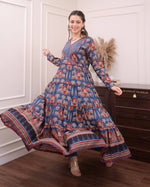 Blue Hand Khatli Work Flared Anarkali Suit