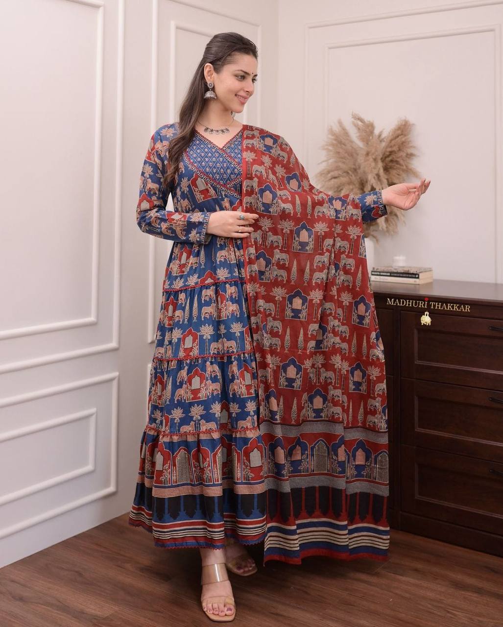 Blue Hand Khatli Work Flared Anarkali Suit