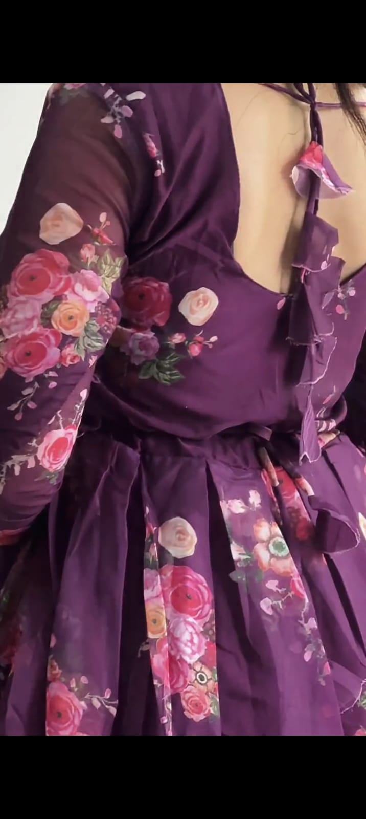 Floral Purple Printed Organza Anarkali Suit With Waist Belt