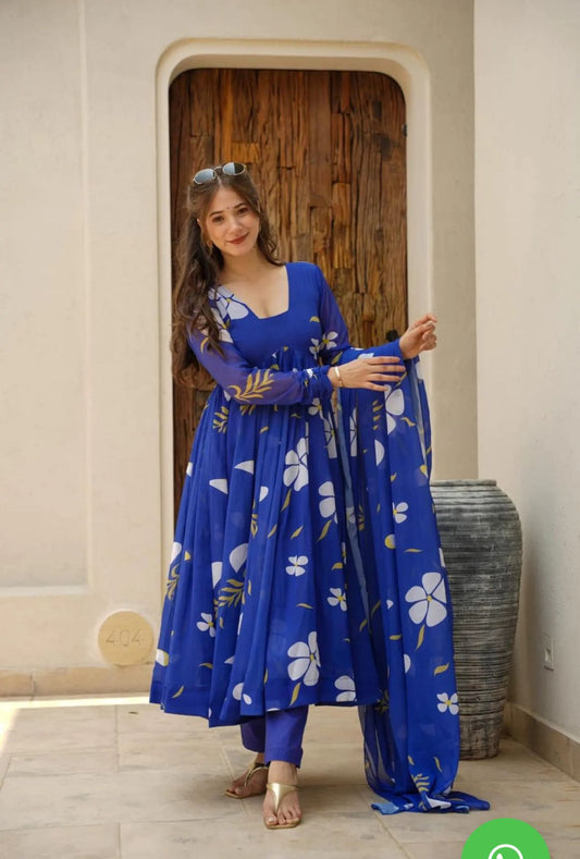 Blue Floral Anarkali suit