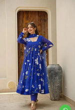 Blue Floral Anarkali suit