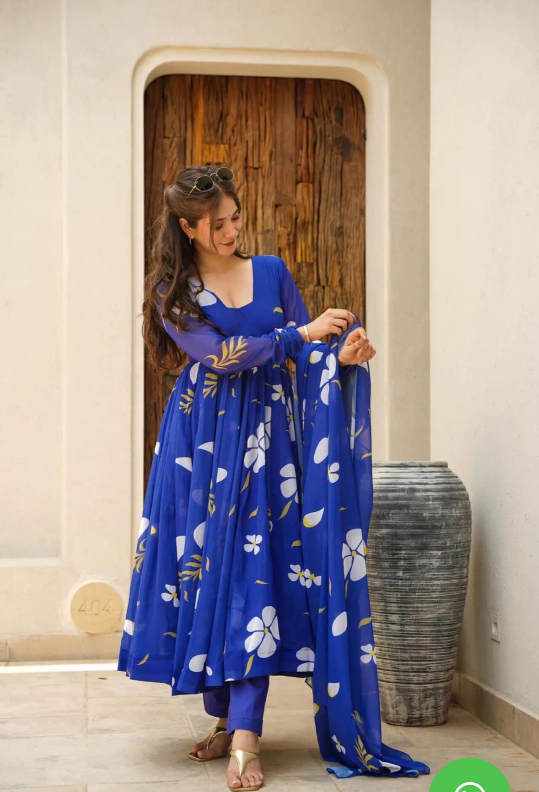 Blue Floral Anarkali suit