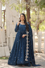 Vichitra Shimmer Embroidered with  Arco-cut Work Anarkali Suit