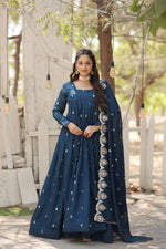 Vichitra Shimmer Embroidered with  Arco-cut Work Anarkali Suit