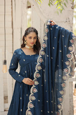 Vichitra Shimmer Embroidered with  Arco-cut Work Anarkali Suit