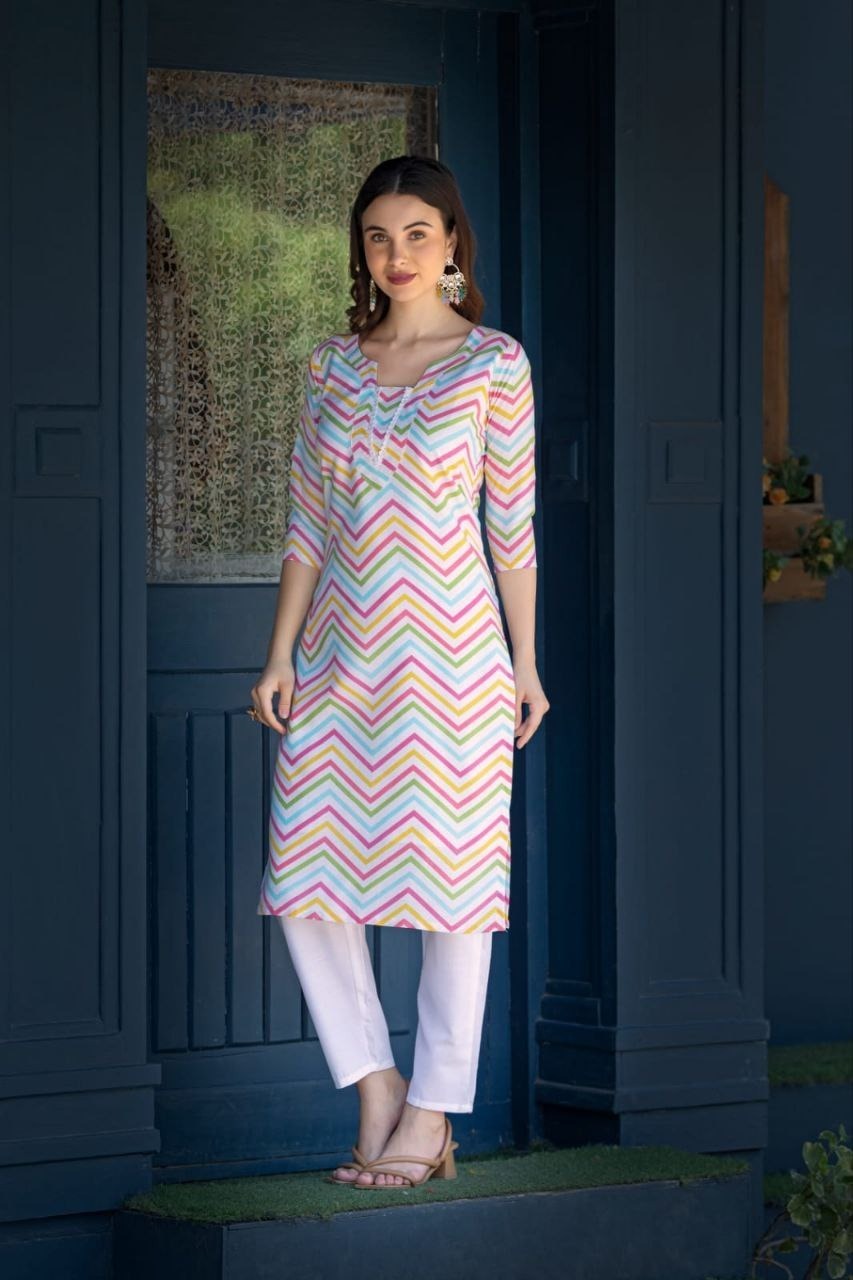 Asymmetric Printed Kurta And Pant Set